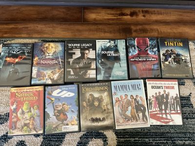Mixed DVD Lot: Action, Family, & Musicals (Dark Knight, Bourne, Spider-Man, Shrek, Up, Lord of the Rings, Mamma Mia, Tin