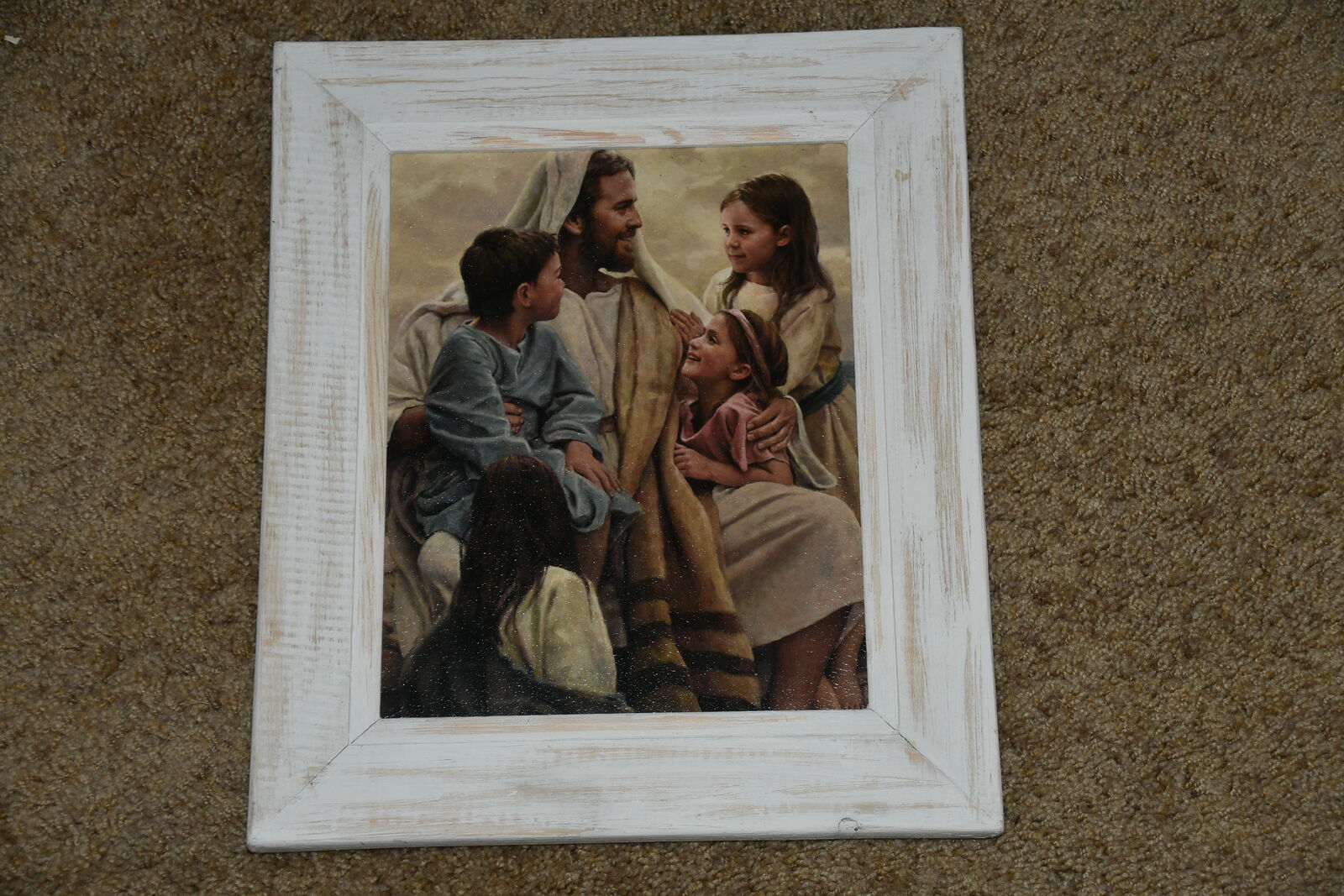 "PERFECT LOVE" PICTURE ~ JESUS with CHILDREN ~ TEXTURED ~ DEL PARSON ~ 11" x 13" FRAMED