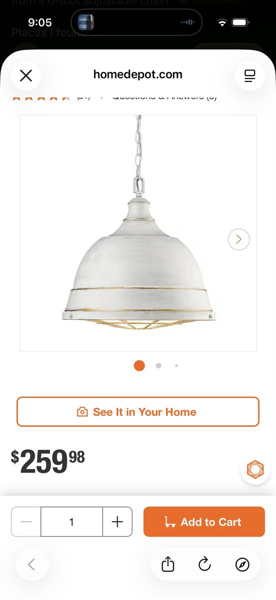 Golden Lighting Duncan 16.5" White & Gold Industrial Pendant Light