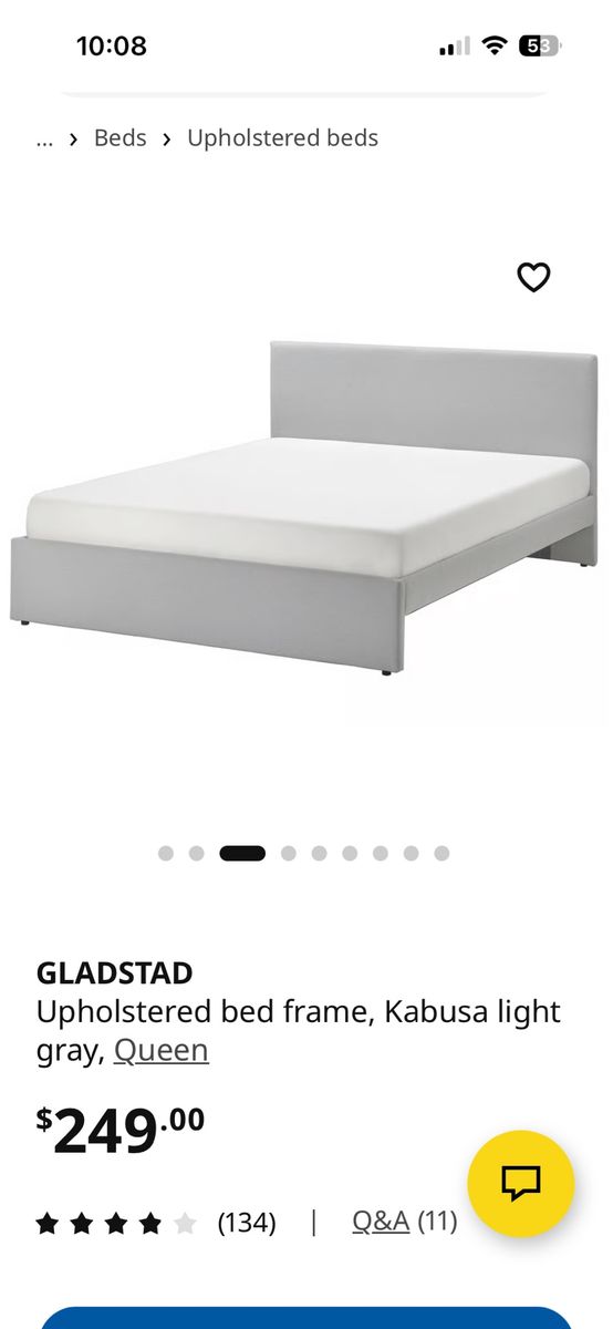 IKEA GLADSTAD Kabusa Light Gray Queen Upholstered Bed Frame