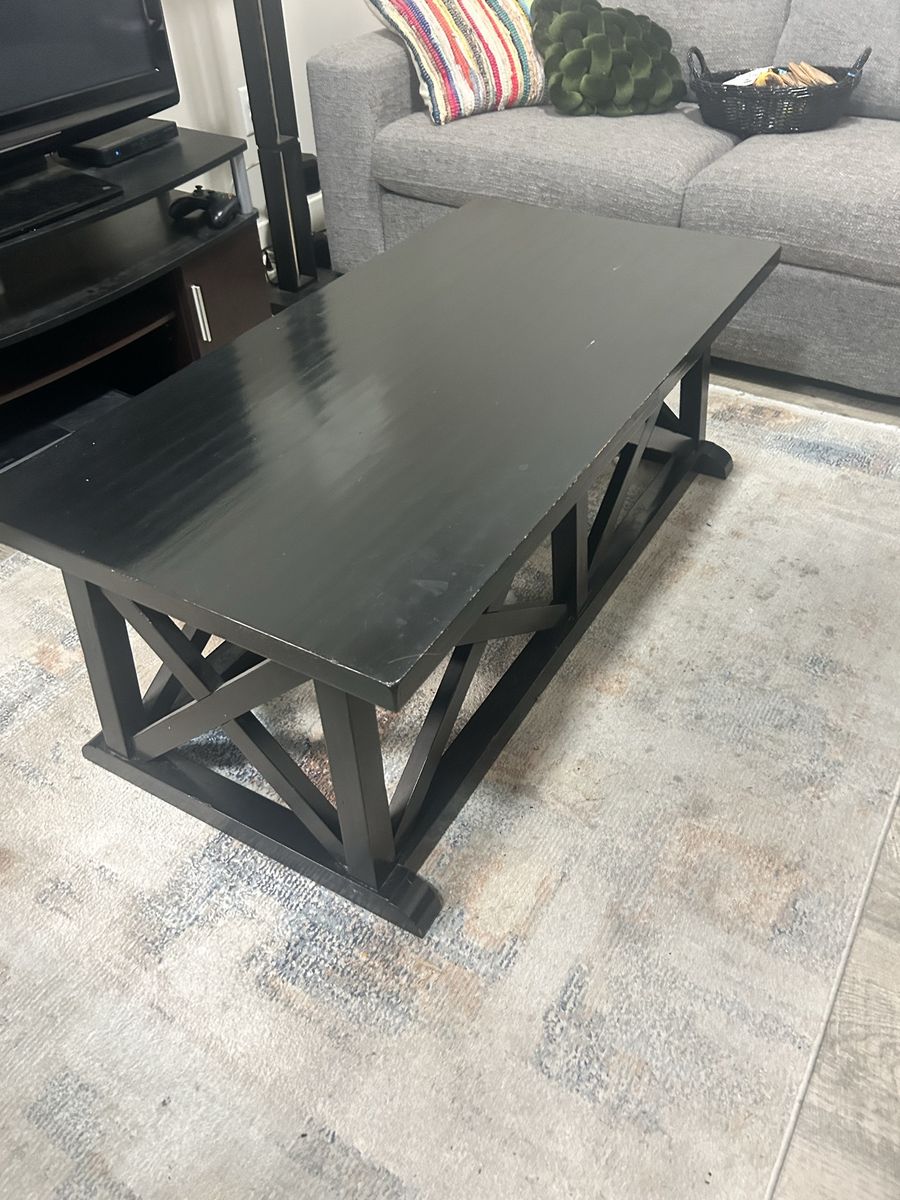 Black Wooden Coffee Table with X-Design Base - Used Good Condition