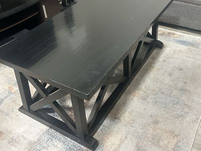 Black Wooden Coffee Table with X-Design Base - Used Good Condition