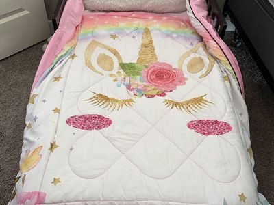 Toddler Bed with Serta Mattress & Unicorn Bedding – Ready to Use!