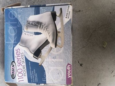 size 3 DBX 1100 Series Youth Figure Skates - White with Blade Covers, Water-Resistant PVC Upper