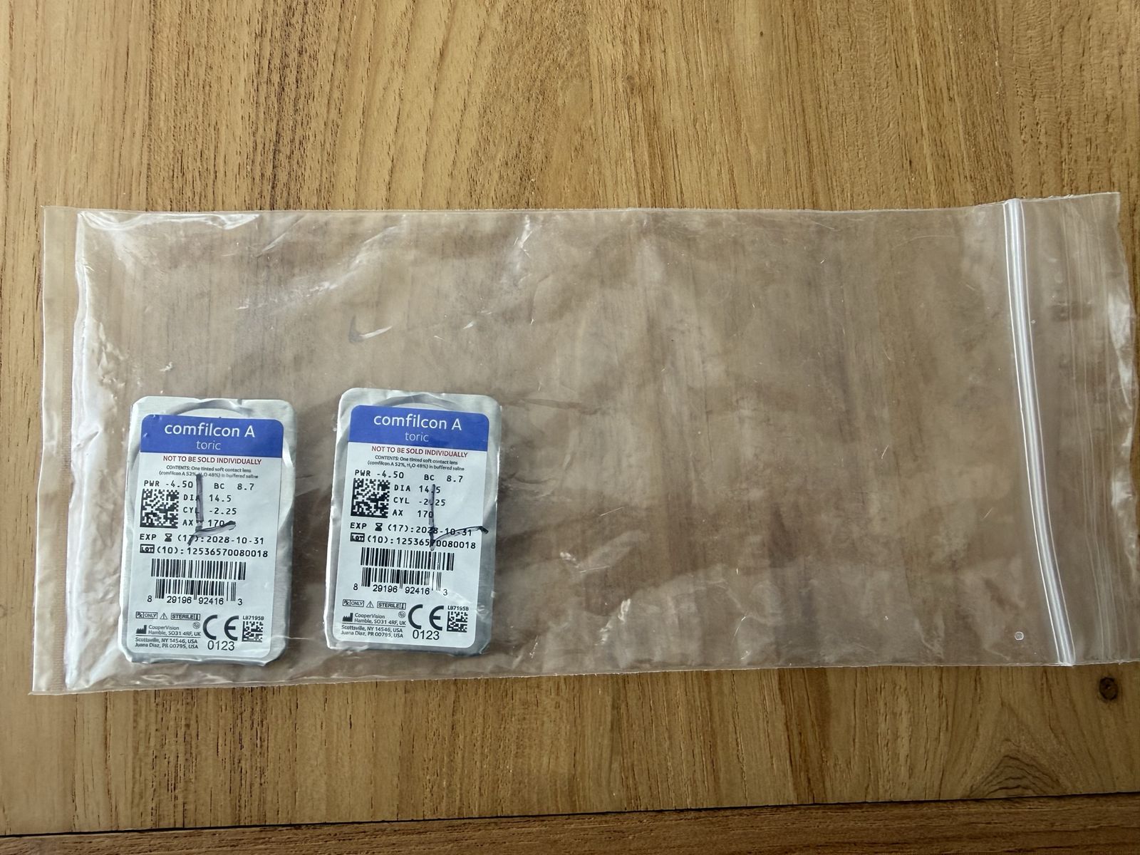 Comfilcon A Toric Contact Lenses -4.50 PWR, -2.25 CYL, 170 AX - 2 Pack, Exp. 2028-10-31