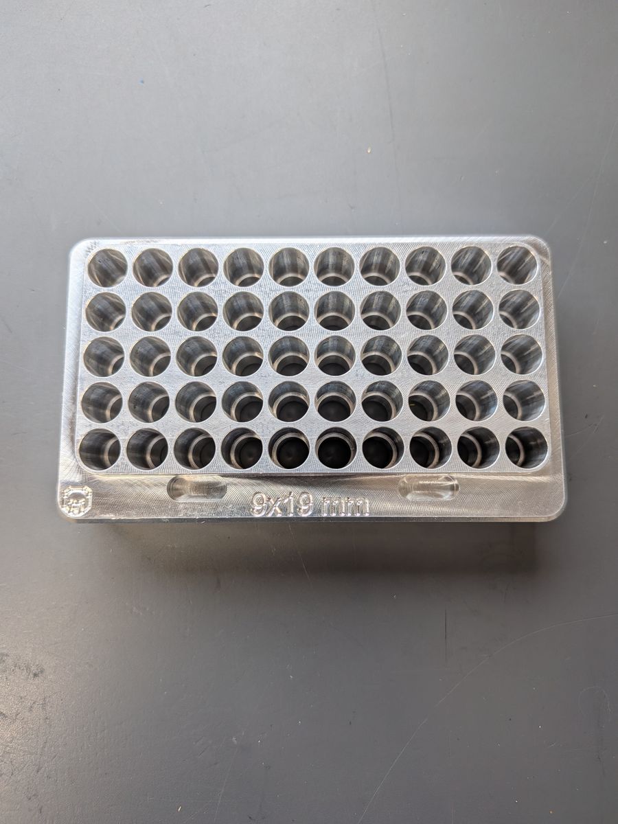 50 Round 9mm (9x19) Aluminum Reloading Case Gauge