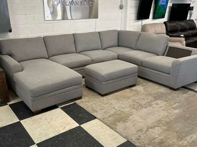 LIKE NEW!! COSTCO THOMASVILLE LANGDON FABRIC SECTIONAL W/ CHAISE & STORAGE OTTOMAN!!