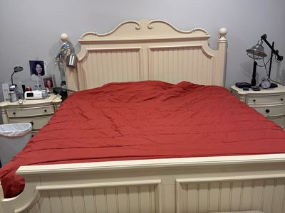 King Size White Beadboard Headboard and Footboard Set