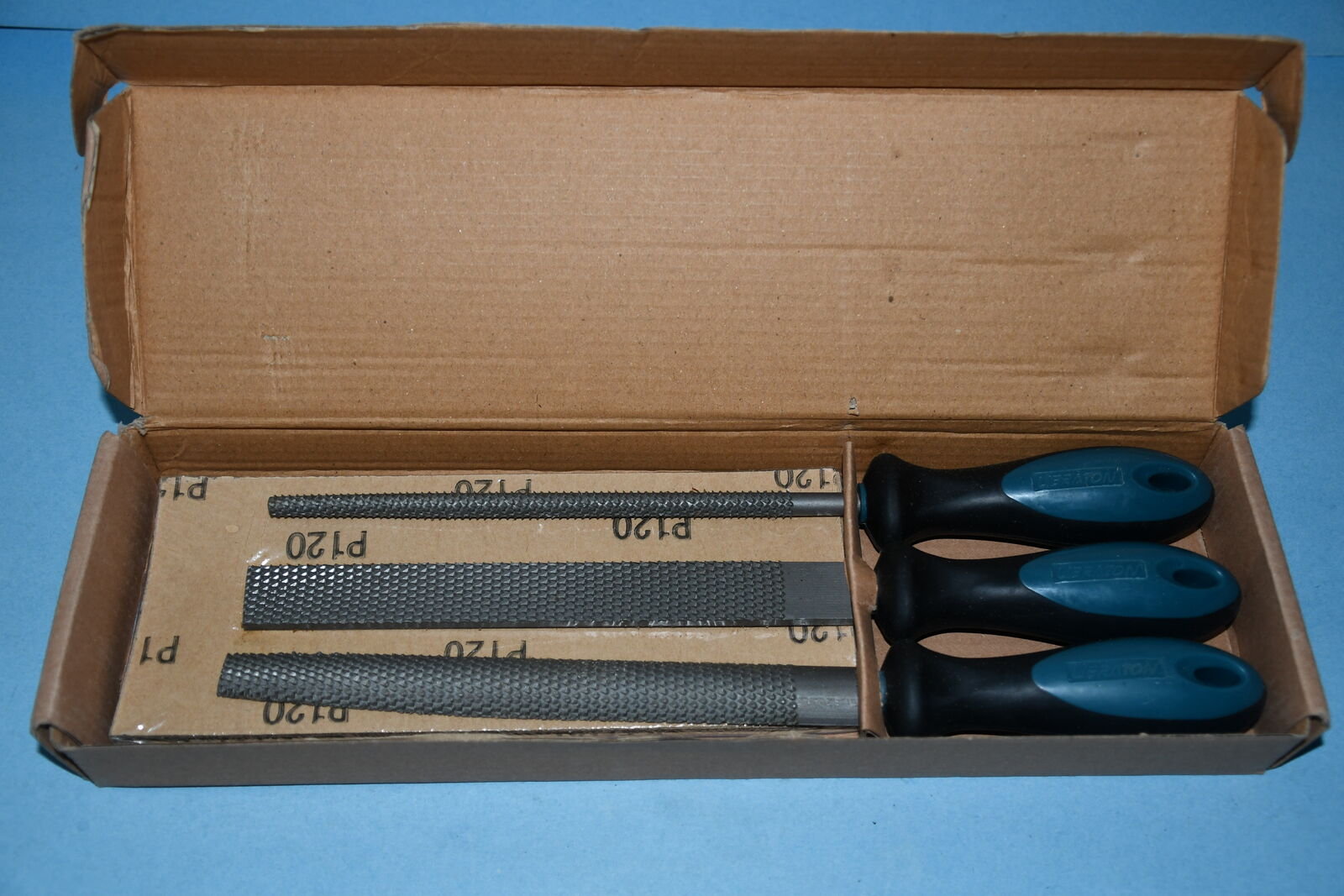 NEW "WOOD RASP FILE SET" ~ 12" flat, 12" half round, 12" round ~ 28 PIECES SAND PAPER