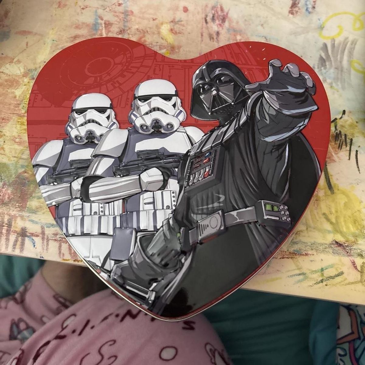 Star Wars Darth Vader Stormtroopers Heart Shaped Tin Box Red & Silver Collectible Storage