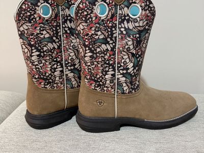 Ariat Women's Western Boots Tan Suede Butterfly Print Square Toe Size 11