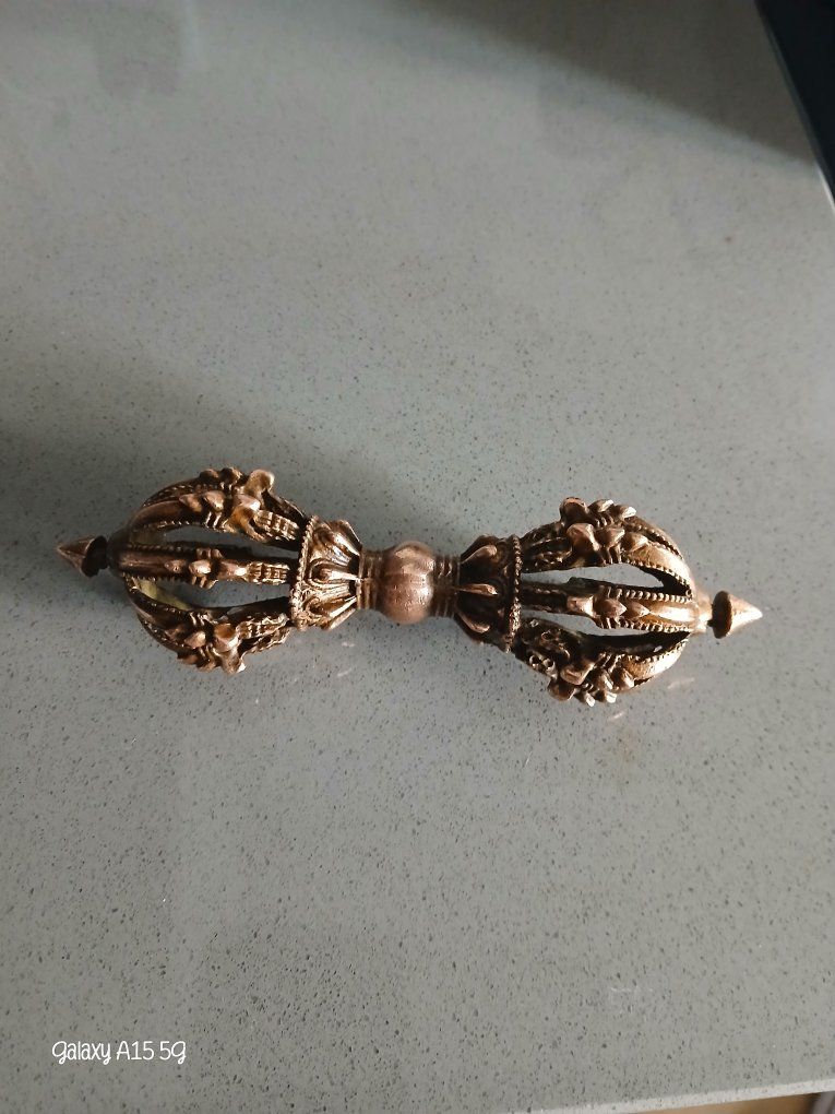 Vintage Tibetan Buddhist Vajra Dorje Ritual Object - Ornate Metal Religious Art