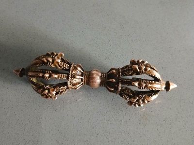 Vintage Tibetan Buddhist Vajra Dorje Ritual Object - Ornate Metal Religious Art