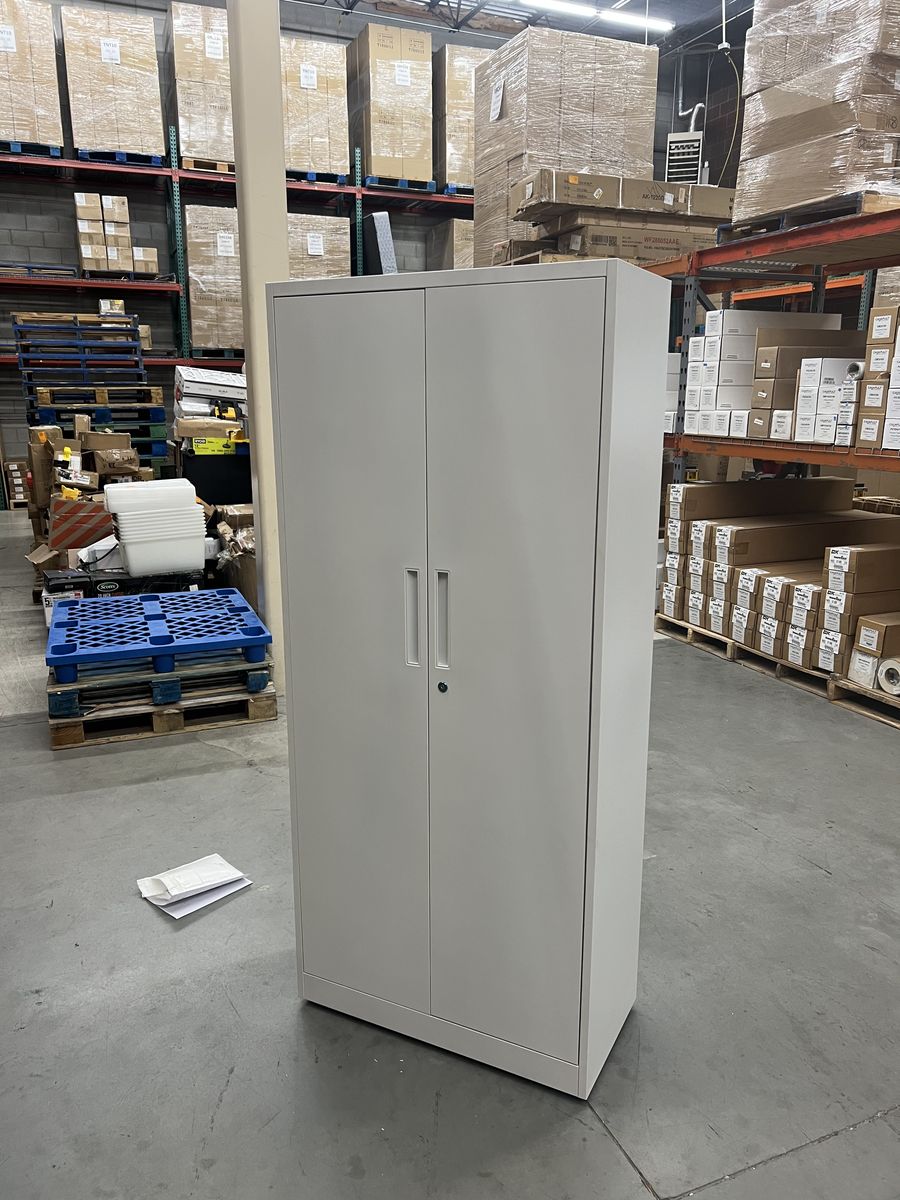 71 in.H White Metal Garage Storage Cabinet Locking Cabinet with Doors and 3 Shelves for Home Office, Classroom/Pantry
