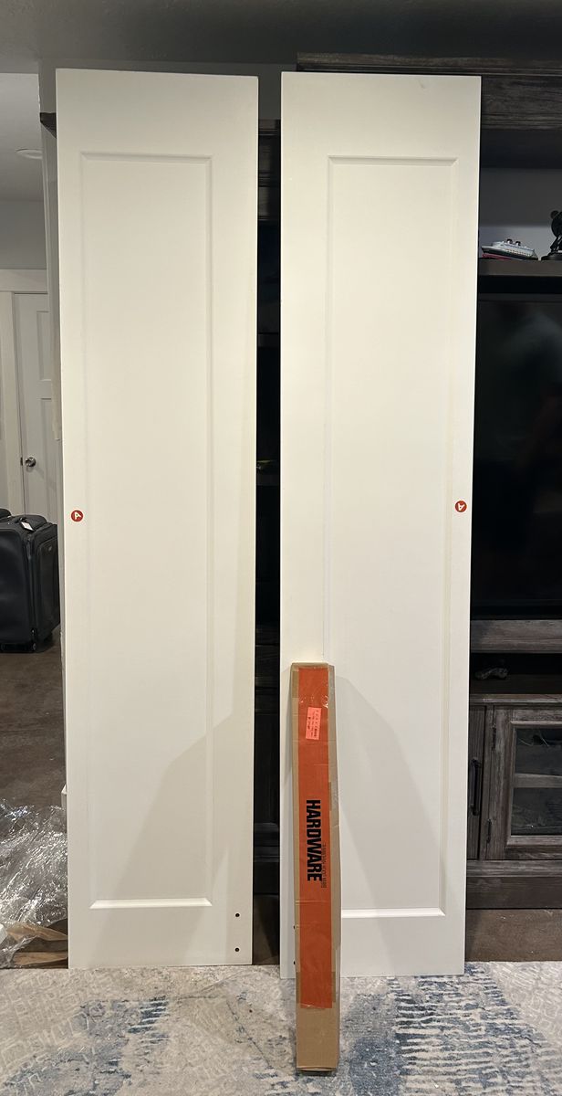 New White Bifold Barn Door with Track Hardware
