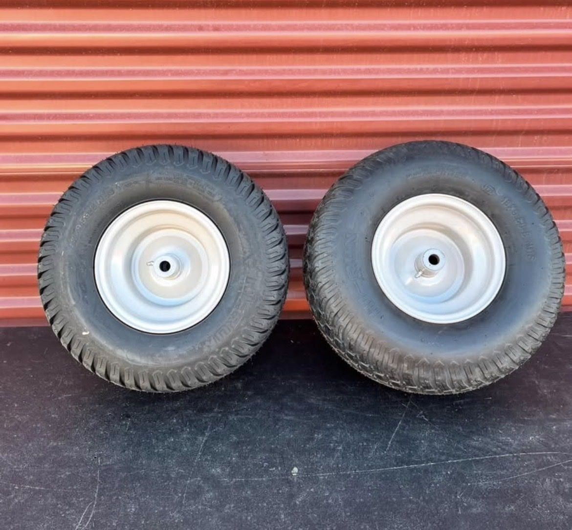 Brand New Set of 2 Hi Run Lawn Tractor Steer Tires Mounted on New Wheels 3/4”.    Center Bore 18X9.5 -8 $30.00 for Set of 2