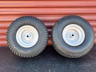 Brand New Set of 2 Hi Run Lawn Tractor Steer Tires Mounted on New Wheels 3/4”. Center Bore 18X9.5 -8 $30.00 for Set of 2