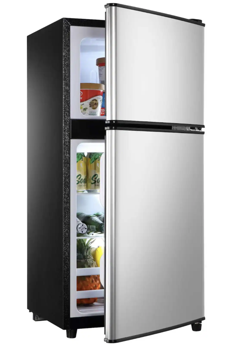 NEW Loheer - 2.8 Cu. Ft. 2-Door Mini Fridge with True Top Freezer, Freestanding Compact LED Light