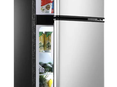 NEW Loheer - 2.8 Cu. Ft. 2-Door Mini Fridge with True Top Freezer, Freestanding Compact LED Light