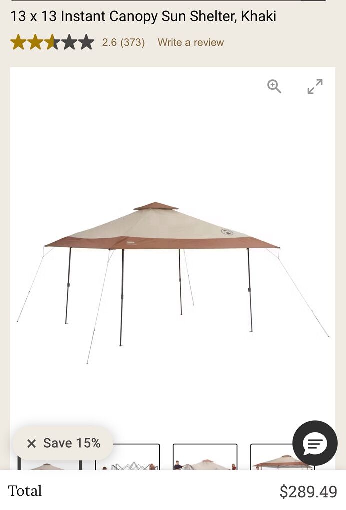 NEW COLEMAN 13 x 13 Instant Canopy Sun Shelter