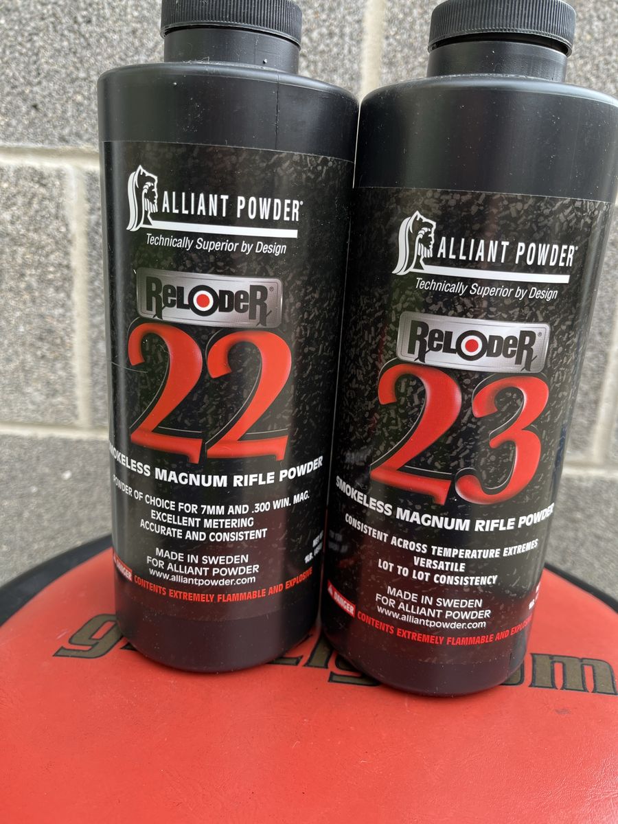 Alliant Powder Reloder 22 and Reloder 23 Smokeless Magnum Rifle Powder.