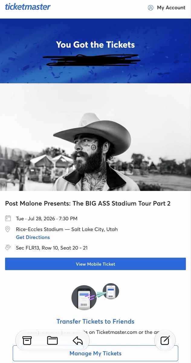 Post Malone Floor Tickets - SLC