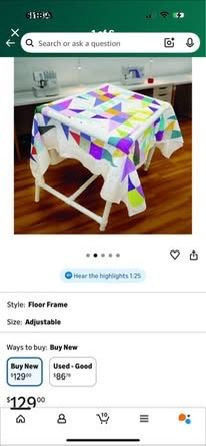 Adjustable Quilter's Floor Frame with 4 Adjustable Legs - In Box