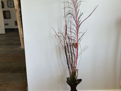 Handcrafted Style Decorative Wood Vase with Dried Floral Arrangement