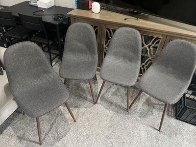 4 Gray Fabric Chairs with metal legs