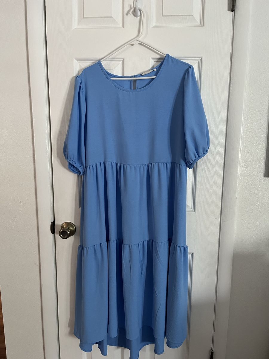 Women's Blue Tiered Midi Dress