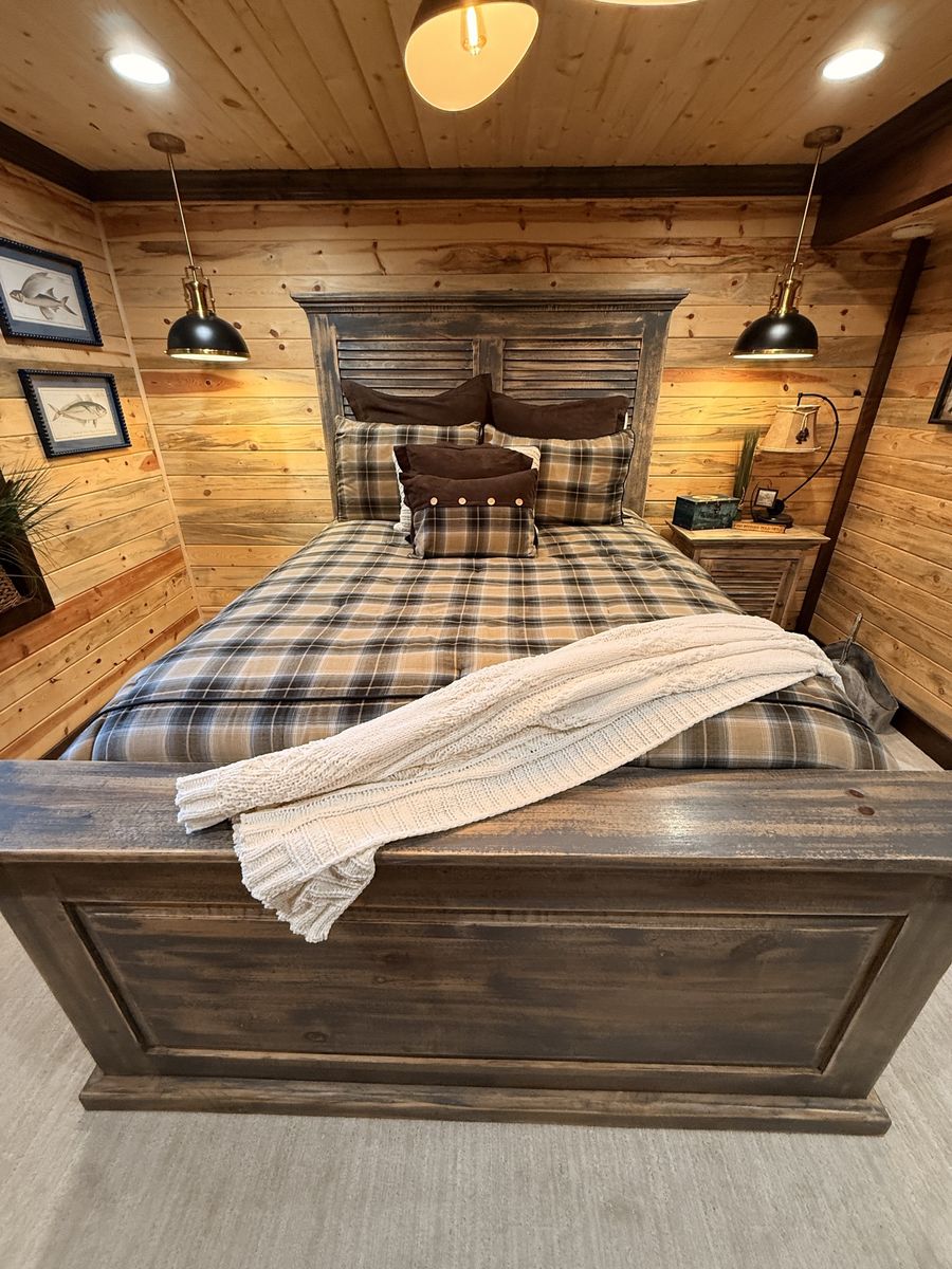 Rustic Wooden Bed Frame and nightstand with Distressed Finish