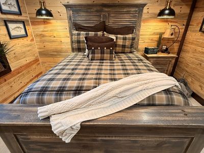 Rustic Wooden Bed Frame and nightstand with Distressed Finish