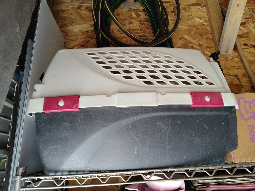 Used Plastic Pet Carrier - White & Dark Gray - Secure & Ventilated for Small to Medium Pets