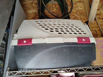 Used Plastic Pet Carrier - White & Dark Gray - Secure & Ventilated for Small to Medium Pets