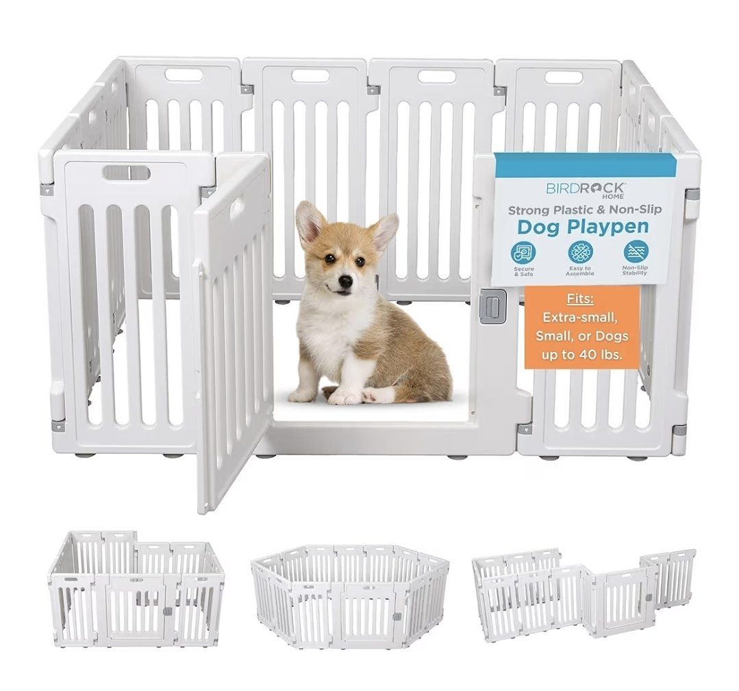Birdrock Home Small up to 40lbs Dog Playpen 2 Doors and 16 Panels 25.6 in tall