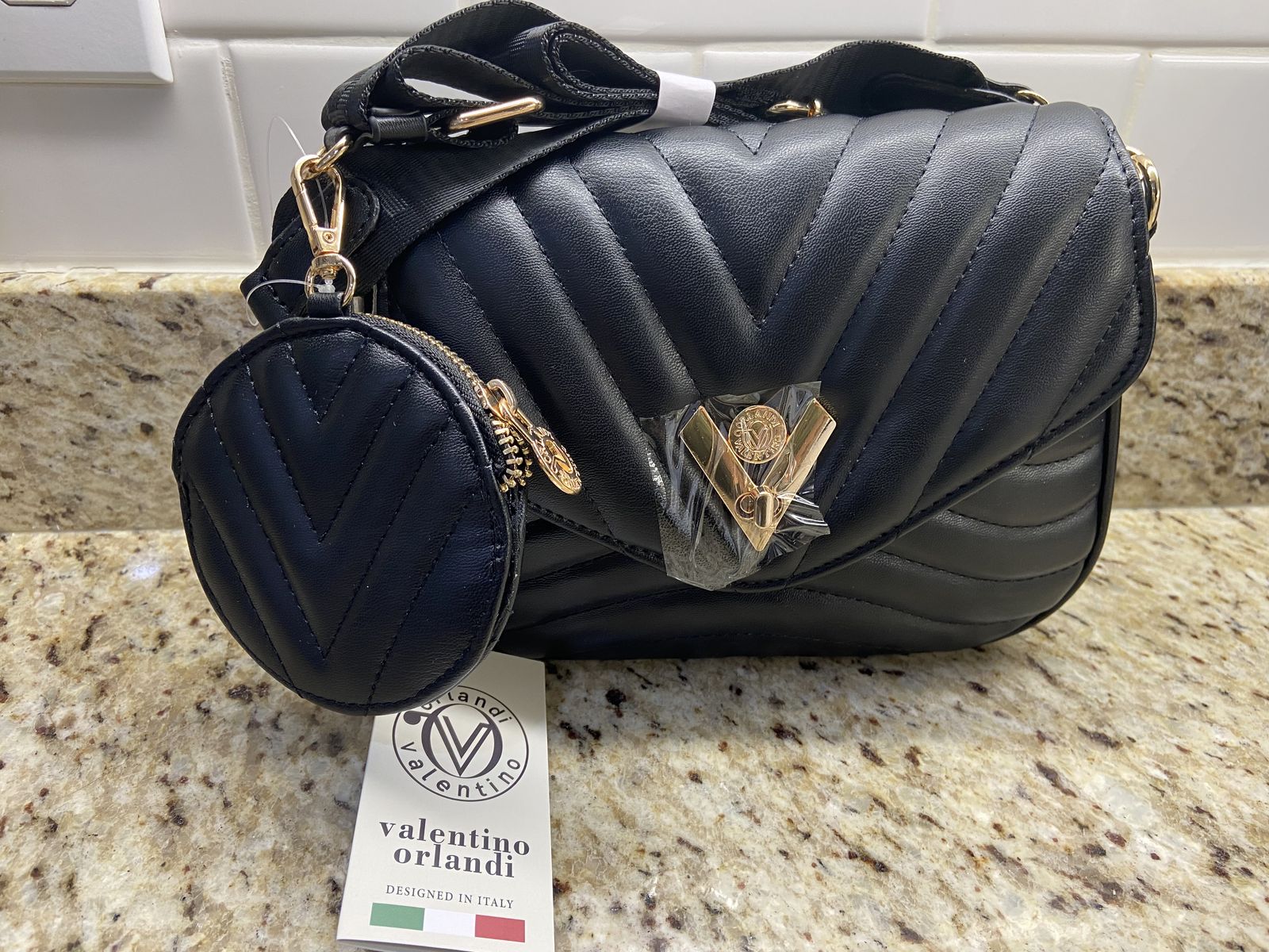 NWT Valentino Orlandi Black Vegan Leather Crossbody Bag