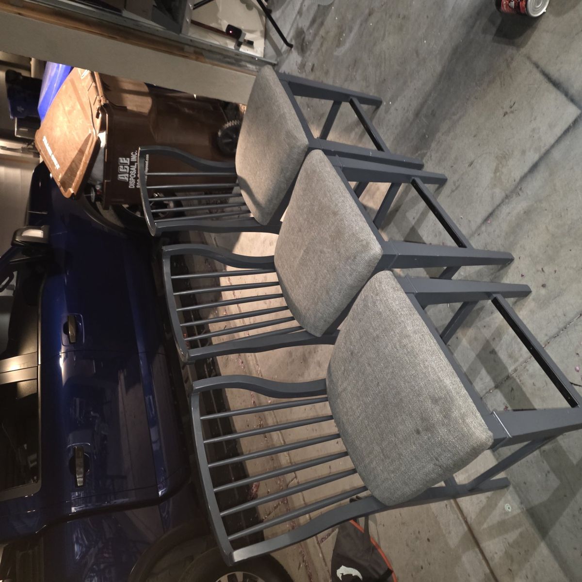 Wooden tall bar stools, fabric seats 90.00 for 3