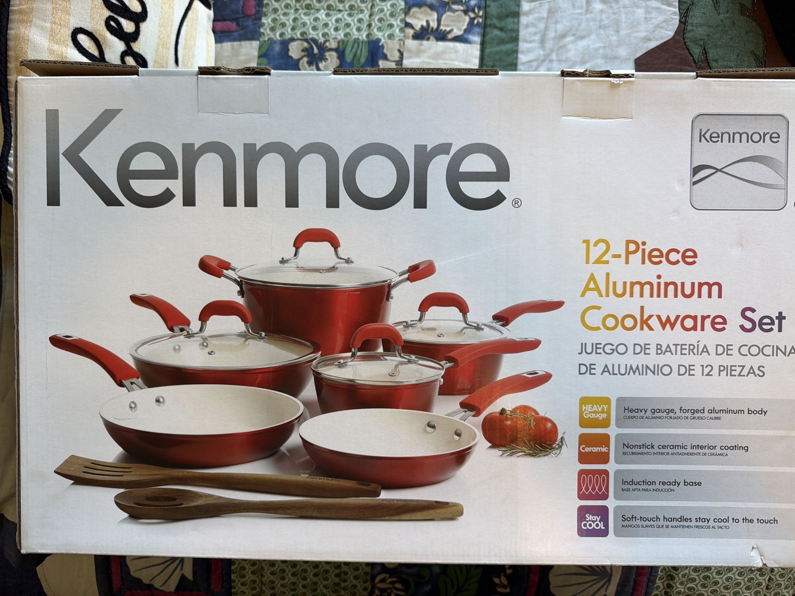 Kenmore 12-Piece Aluminum Cookware Set - Ceramic Nonstick, Induction Ready, Red