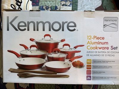 Kenmore 12-Piece Aluminum Cookware Set - Ceramic Nonstick, Induction Ready, Red
