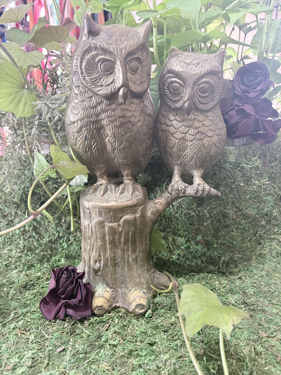 Vintage MCM Hollywood Solid Brass Owls