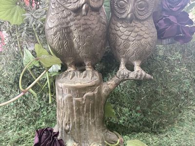 Vintage MCM Hollywood Solid Brass Owls