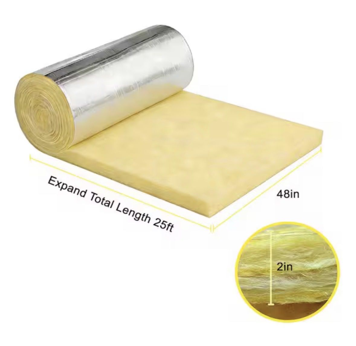 48 in. x 25 ft. Aluminum Foil Fiberglass Insulation Roll Radiant Barrier For Outdoor/Indoor Freezing Weather