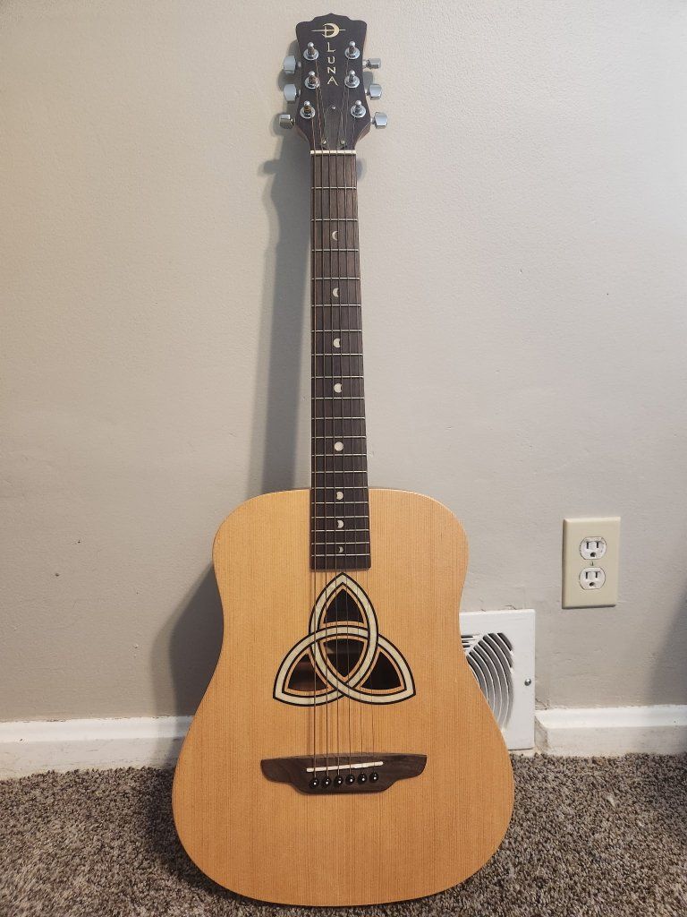 Luna Trinity Dreadnought Acoustic Guitar, Natural Finish, Moon Phase Inlays