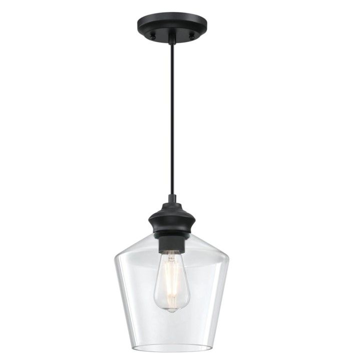Indoor Mini Pendant light, Matte Black Finish with Clear Glass