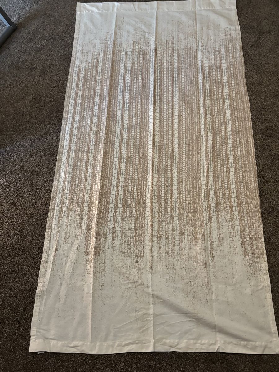 4 West Elm Floor Length Curtains - White/Brown Patterned