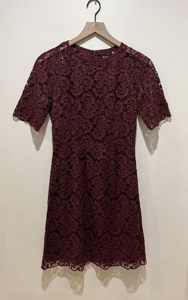 Madewell Maroon Lace Magnolia Knee Length Dress 0