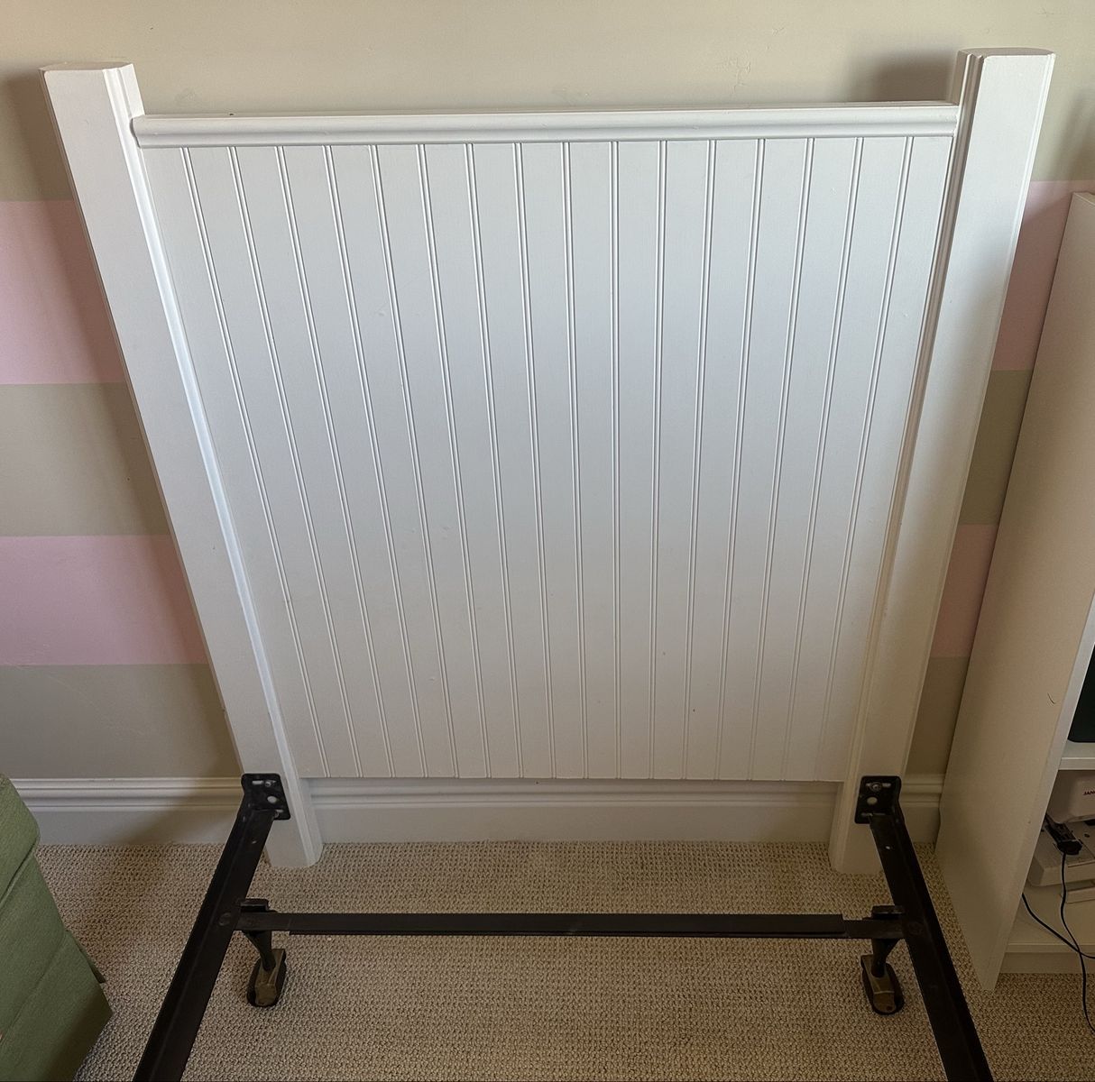 White Wood Twin Headboard and Metal Bed Frame with Mattress & Box Spring Set