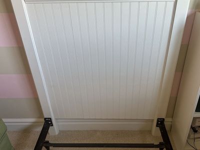 White Wood Twin Headboard and Metal Bed Frame with Mattress & Box Spring Set