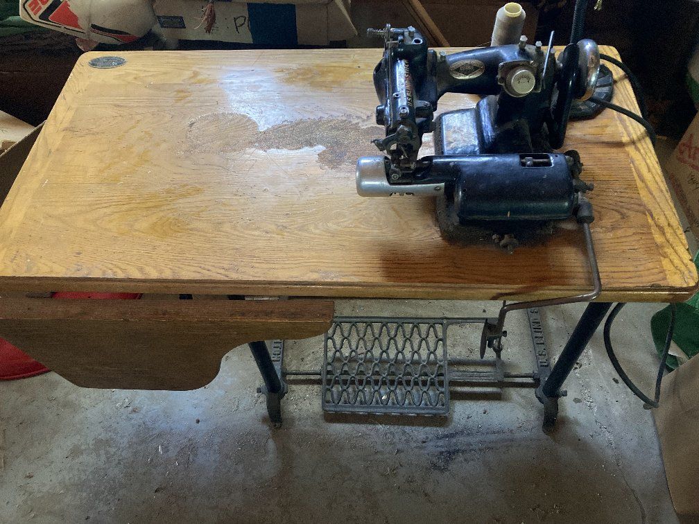 Vintage Industrial Blind Stitch  Machine with Wood Table and Foot Pedal - Heavy Duty