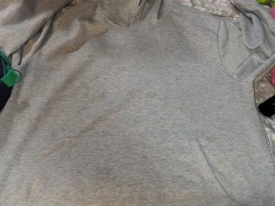 Gray Mixed Material Hoodie, Size XL, with Imperfections